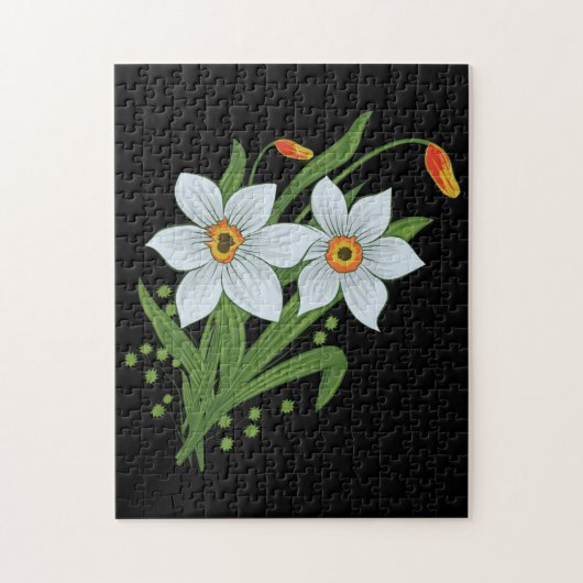 Tulpen und Osterglocken Blumen schwarzer Hintergru Puzzle (Vertikal)