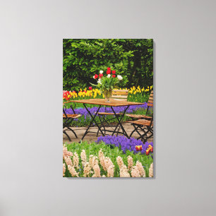 Tulpen vom Tisch im Garten, Keukenhof-Gärten, Leinwanddruck