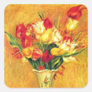Tulpen von Pierre Renoir, Vintage-Impressionismus- Quadratischer Aufkleber