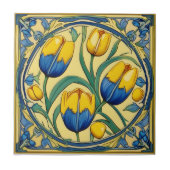 Tulpen zu Symmetric Art Nouveau Keramik Tile Fliese (Vorderseite)