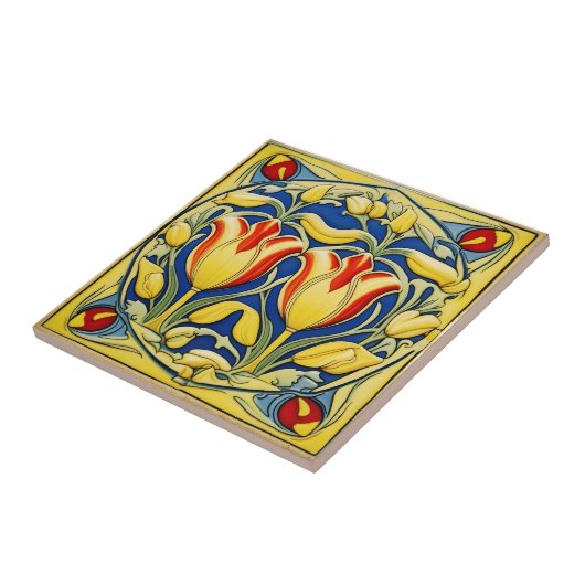 Tulpen zu Symmetric Art Nouveau Keramik Tile Fliese (Seite)