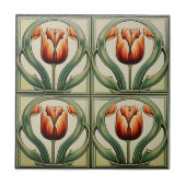 Tulpen zu Symmetric Art Nouveau Keramik Tile Fliese (Vorderseite)