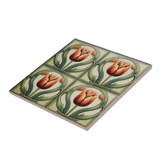 Tulpen zu Symmetric Art Nouveau Keramik Tile Fliese (Seite)