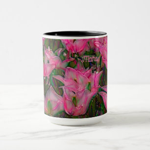 Tulpenbecher mit offenen dunkleren rosa Tulpen Tasse