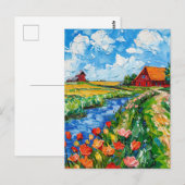 Tulpenfelder mit Scheune und Bach Fantasy-Malerei Postkarte (Vorne/Hinten)
