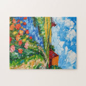 Tulpenfelder mit Scheune und Bach Fantasy-Malerei Puzzle (Horizontal)