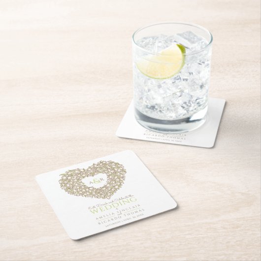 Tulpenkrautfarbe zeichnend Monogramm Hochzeit Rechteckiger Pappuntersetzer (Vor Ort)