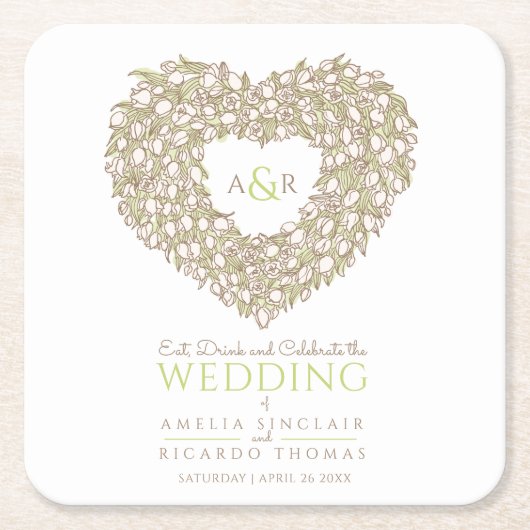 Tulpenkrautfarbe zeichnend Monogramm Hochzeit Rechteckiger Pappuntersetzer (Vorderseite)