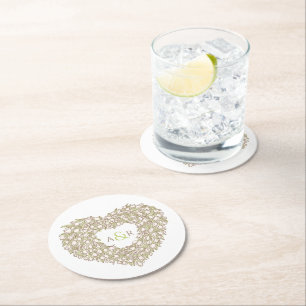 Tulpenkrautfarbe zeichnend Monogramm Hochzeit Runder Pappuntersetzer