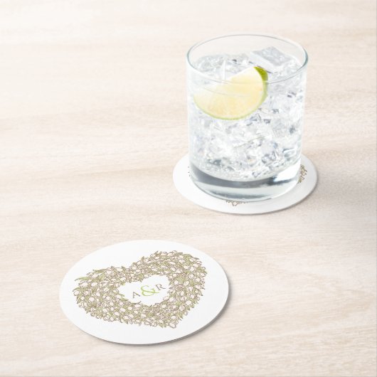 Tulpenkrautfarbe zeichnend Monogramm Hochzeit Runder Pappuntersetzer (Vor Ort)