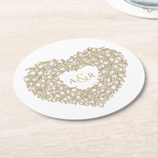 Tulpenkrautfarbe zeichnend Monogramm Hochzeit Runder Pappuntersetzer (Angewinkelt)
