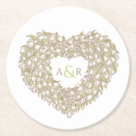 Tulpenkrautfarbe zeichnend Monogramm Hochzeit Runder Pappuntersetzer