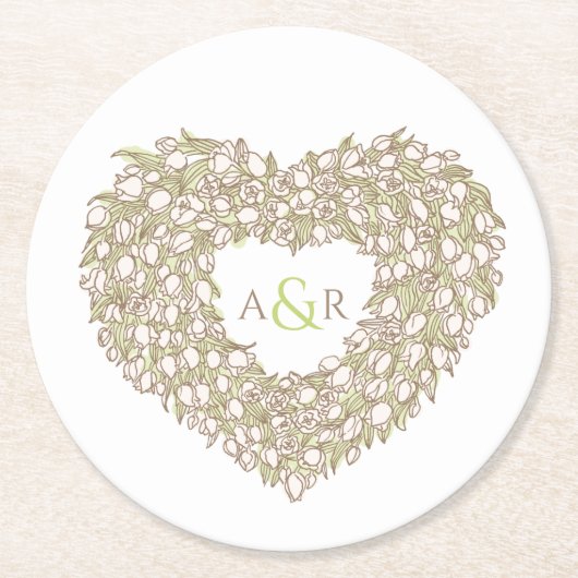 Tulpenkrautfarbe zeichnend Monogramm Hochzeit Runder Pappuntersetzer (Vorderseite)