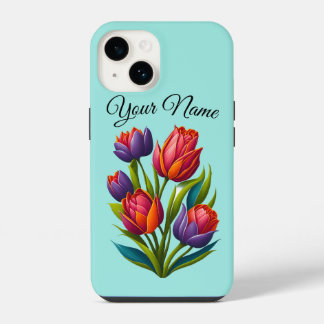 Tulpenmalerei - iPhone-Hülle Teal Personalisieren iPhone 14 Hülle