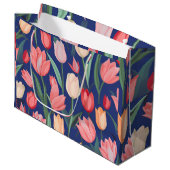 Tulpenmuster Große Geschenktüte (Vorderseite Schrägansicht)
