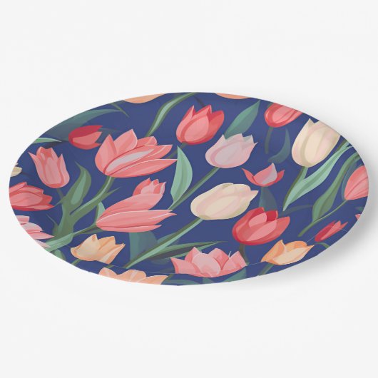 Tulpenmuster Pappteller (Schrägansicht)