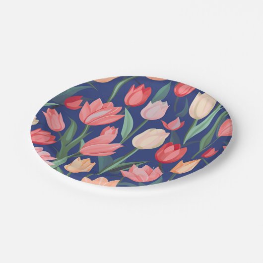 Tulpenmuster Pappteller (Schrägansicht)