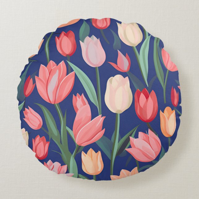 Tulpenmuster Rundes Kissen (Vorderseite)