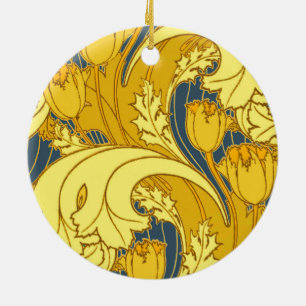 Tulpenmusterdruck: Gelbblaue Art Nouveau Keramikornament