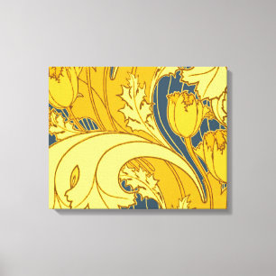 Tulpenmusterdruck: Gelbblaue Art Nouveau Leinwanddruck