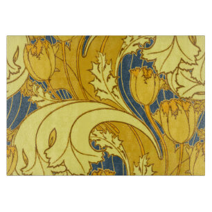 Tulpenmusterdruck: Gelbblaue Art Nouveau Schneidebrett