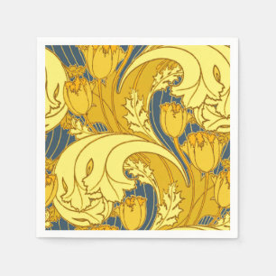 Tulpenmusterdruck: Gelbblaue Art Nouveau Serviette
