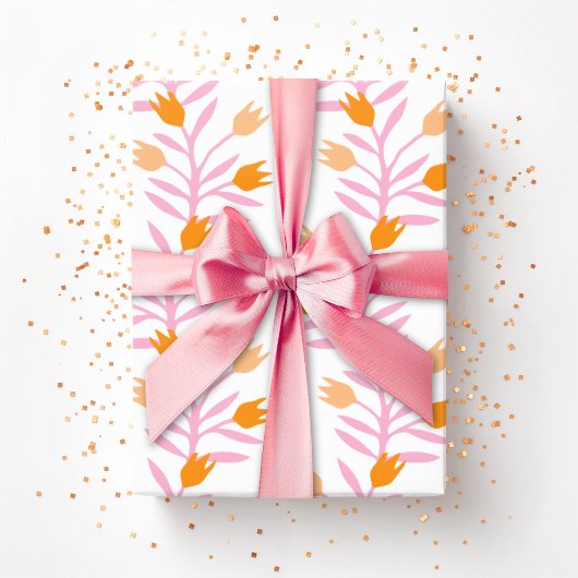 Tulpenrebe in Rosa und Orange Geschenkpapier