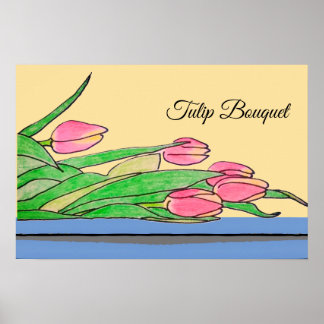 Tulpenstrauß auf einem Tisch Poster