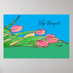 Tulpenstrauß auf Gras liegend Poster