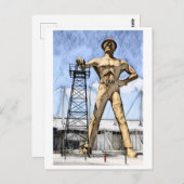 Tulsa Golden Driller Statue Aquarellmalerei Postkarte (Vorne/Hinten)