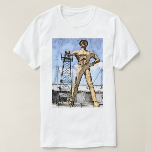 Tulsa Golden Driller Statue Aquarellmalerei T-Shirt (Design vorne)
