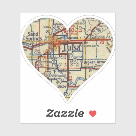 Tulsa OK Retro Map Aufkleber (Blatt)