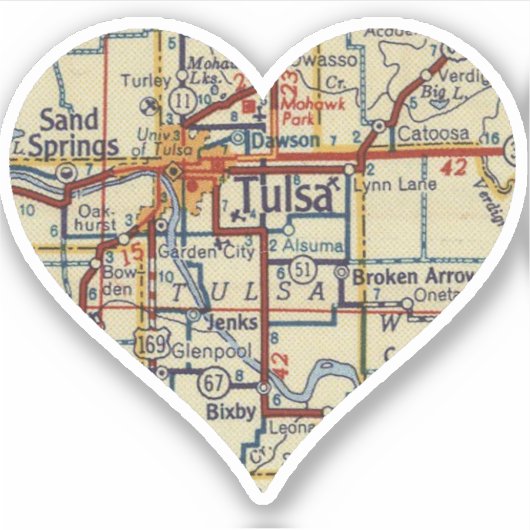 Tulsa OK Retro Map Aufkleber (Vorderseite)