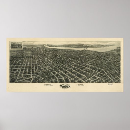 Tulsa Oklahoma 1918 Antike Panoramakarte Poster (Vorne)