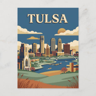 Tulsa Oklahoma Art Deco Skyline Vintage Poster Postkarte