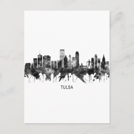Tulsa Oklahoma Skyline BW Feiertagspostkarte (Vorderseite)