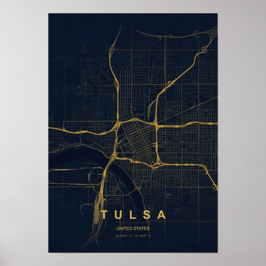 Tulsa Oklahoma stilisierter Kartendruck Poster (Vorne)