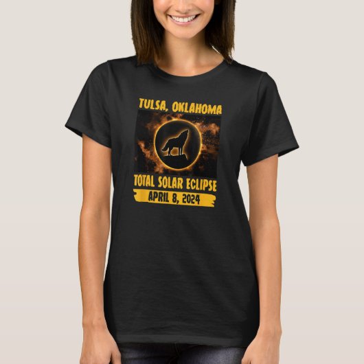 Tulsa Oklahoma Total Solar Eclipse Wolf Howling be T-Shirt (Vorderseite)