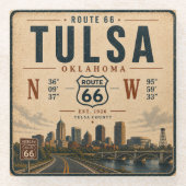 Tulsa Route 66 Skyline Bar Glaswaren Glasuntersetzer (Vorderseite)
