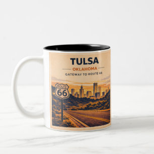Tulsa-Sonnenaufgang am America's Main Street Cafe Zweifarbige Tasse