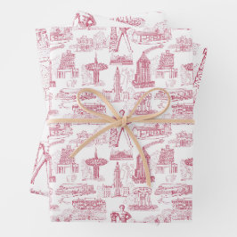 Tulsa Toile Red Wrapping Paper Flat Sheet Set 3 Geschenkpapier Set