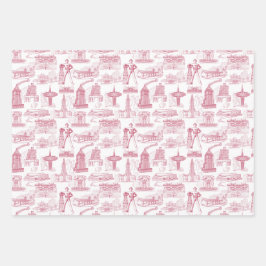 Tulsa Toile Red Wrapping Paper Flat Sheet Set 3 Geschenkpapier Set
