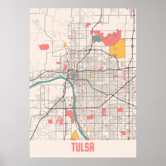 Tulsa - United Staaten Chalk City Map Poster (Vorne)