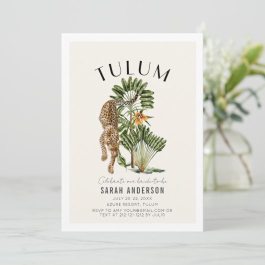 Tulum Leopard Bachelorette Wochenende Ausflug Einladung (Stehend Vorderseite)