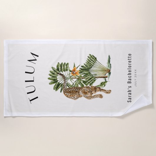 Tulum Leopard Tropical Bachelorette Strandtuch (Vorderseite)