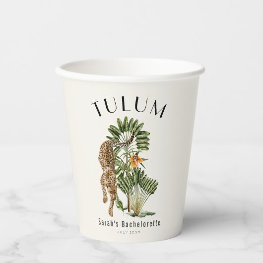 Tulum Leopard Tropical Bachelorette Wochenende Pappbecher (Vorderseite)