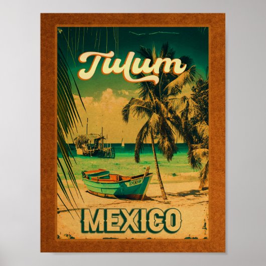 Tulum Mexico Palm Tree Vintage Reise Souvenir Poster (Vorne)