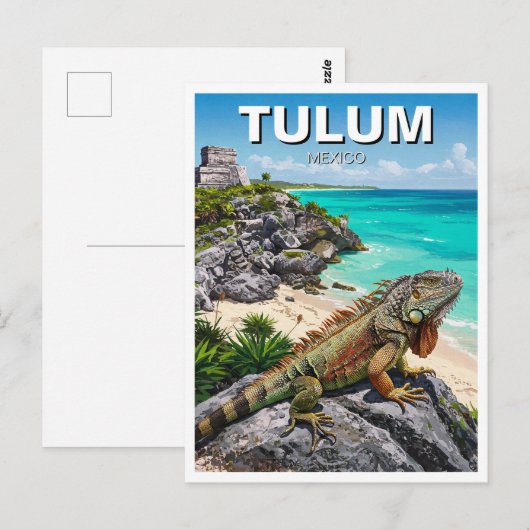 Tulum Mexico Reise Iguana Postkarte (Vorne/Hinten)