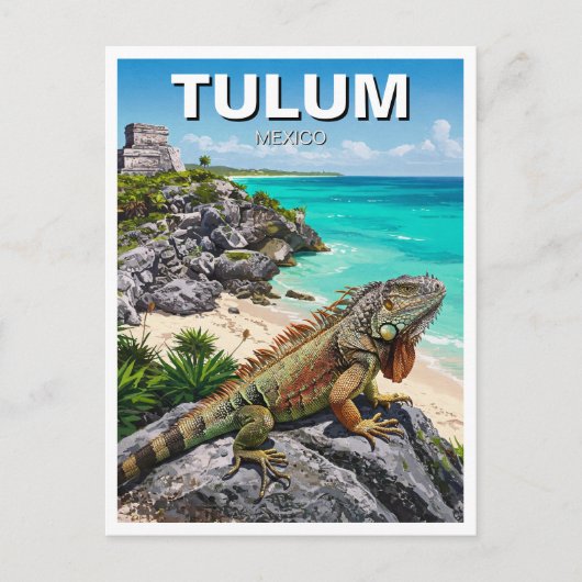 Tulum Mexico Reise Iguana Postkarte (Vorderseite)