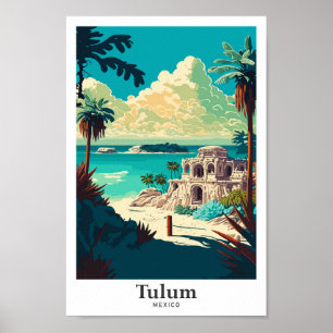 Tulum Mexico Reisen Kunst Vintage Illustration Poster